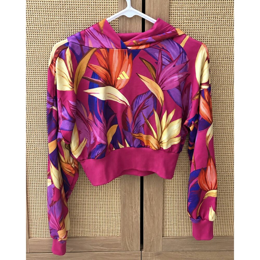 adidas x FARM Rio Cropped Floral Hoodie Women’s Small Pink NWT